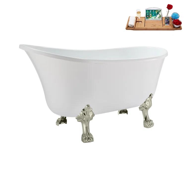 Streamline Bath 51'' Streamline Clawfoot Soaking Acrylic Bathtub With Drain, Clawfeet, and Bamboo Tray & Reviews | Wayfair