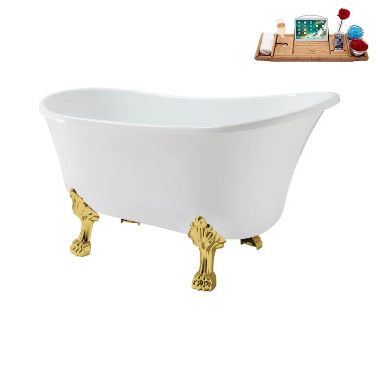 Streamline Bath 51'' Streamline Clawfoot Soaking Acrylic Bathtub With Drain, Clawfeet, and Bamboo Tray & Reviews | Wayfair