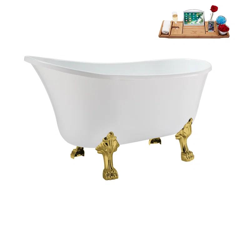 Streamline Bath 51'' Streamline Clawfoot Soaking Acrylic Bathtub With Drain, Clawfeet, and Bamboo Tray & Reviews | Wayfair