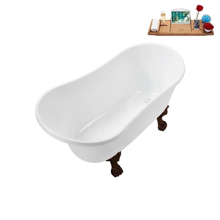 Streamline Bath 51'' Streamline Clawfoot Soaking Acrylic Bathtub With Drain, Clawfeet, and Bamboo Tray & Reviews | Wayfair