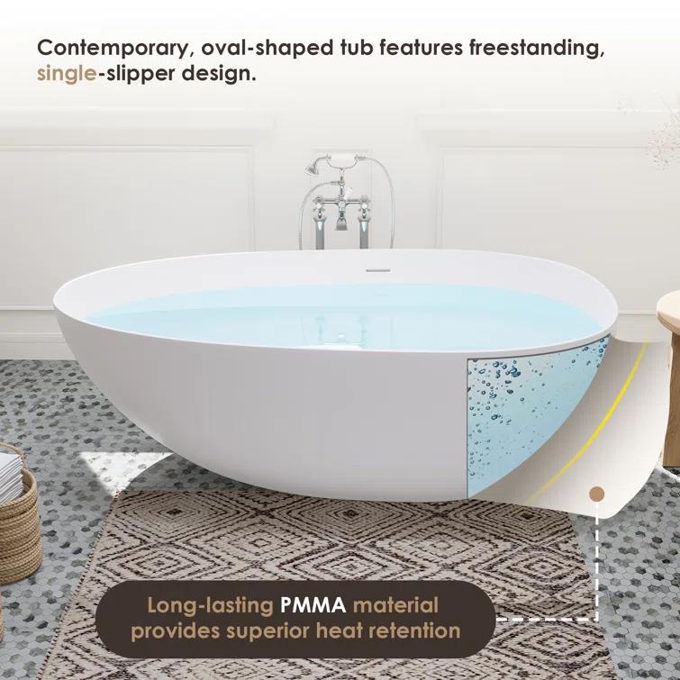 Giotto 59.1" x 30.7" Freestanding Soaking Stone Rein Bathtub