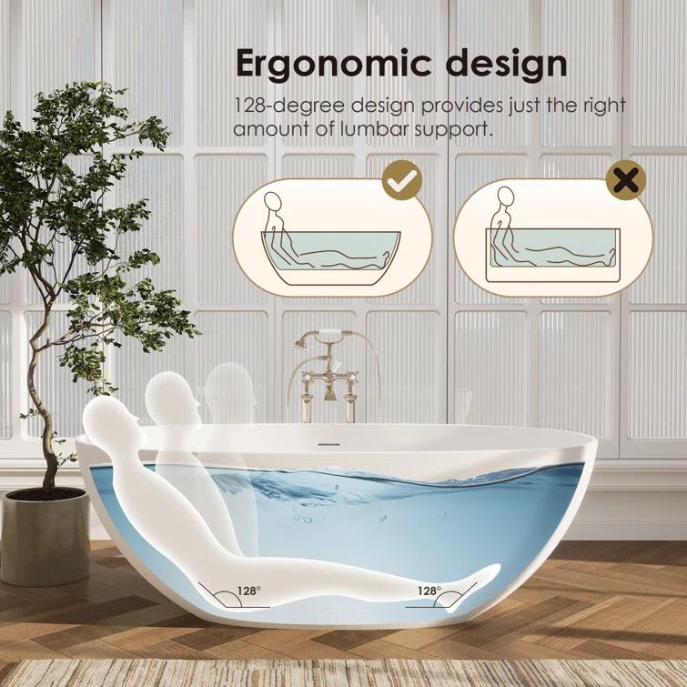 Altair Euston 65'' x 29.9'' Freestanding Soaking Stone Rein Bathtub 53165-BAT-MW