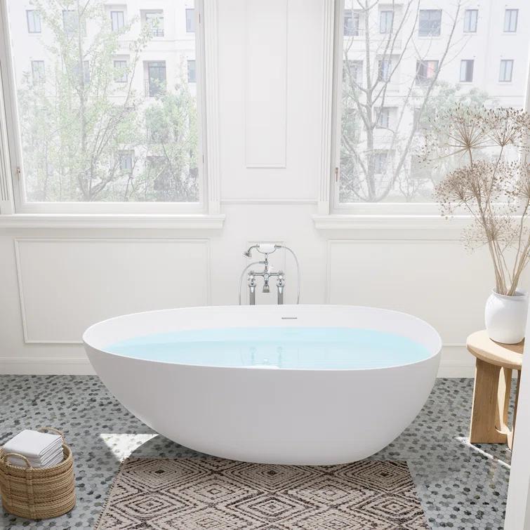 Giotto 59.1" x 30.7" Freestanding Soaking Stone Rein Bathtub