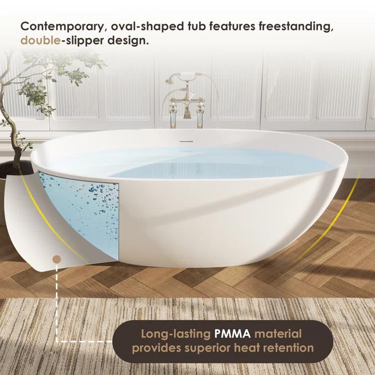 Altair Euston 65'' x 29.9'' Freestanding Soaking Stone Rein Bathtub 53165-BAT-MW