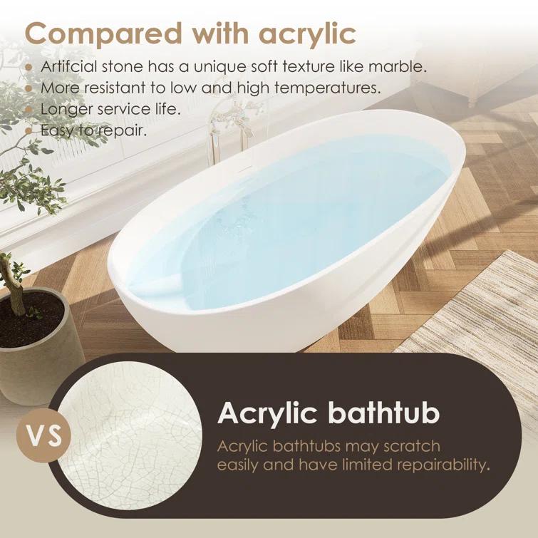 Altair Euston 65'' x 29.9'' Freestanding Soaking Stone Rein Bathtub 53165-BAT-MW