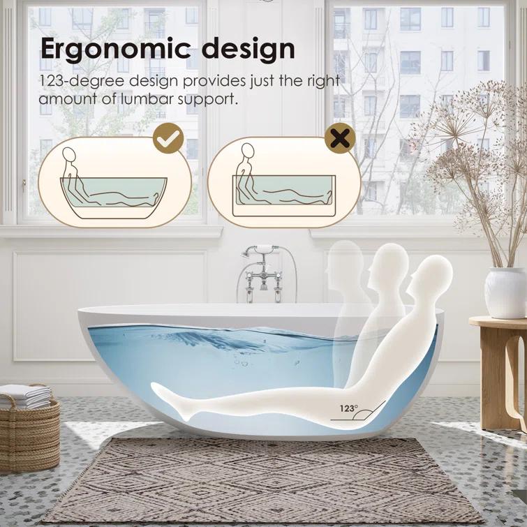 Giotto 59.1" x 30.7" Freestanding Soaking Stone Rein Bathtub