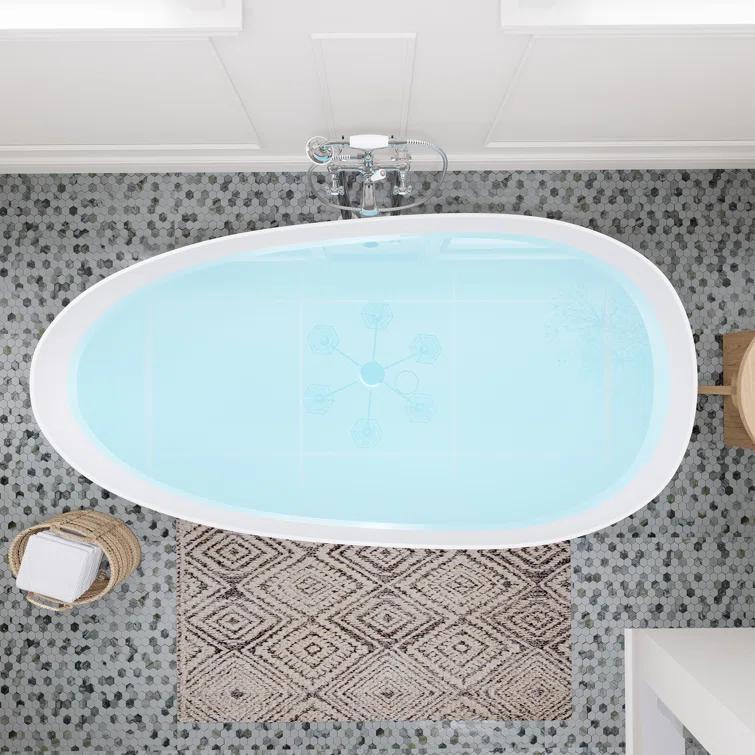 Giotto 59.1" x 30.7" Freestanding Soaking Stone Rein Bathtub