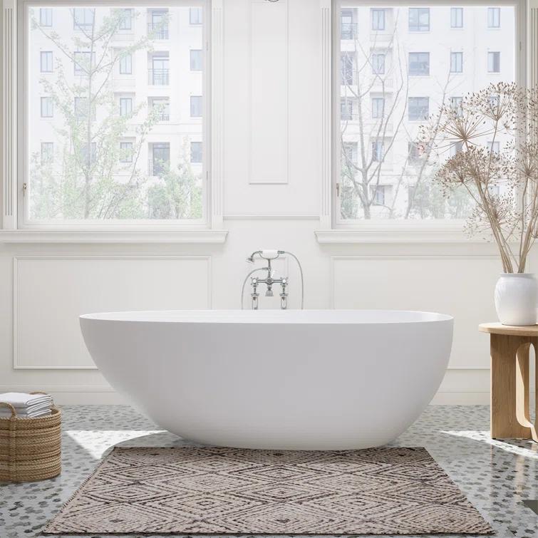 Giotto 59.1" x 30.7" Freestanding Soaking Stone Rein Bathtub