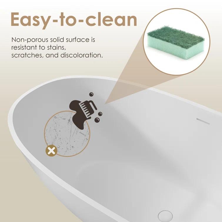 Altair Euston 65'' x 29.9'' Freestanding Soaking Stone Rein Bathtub 53165-BAT-MW