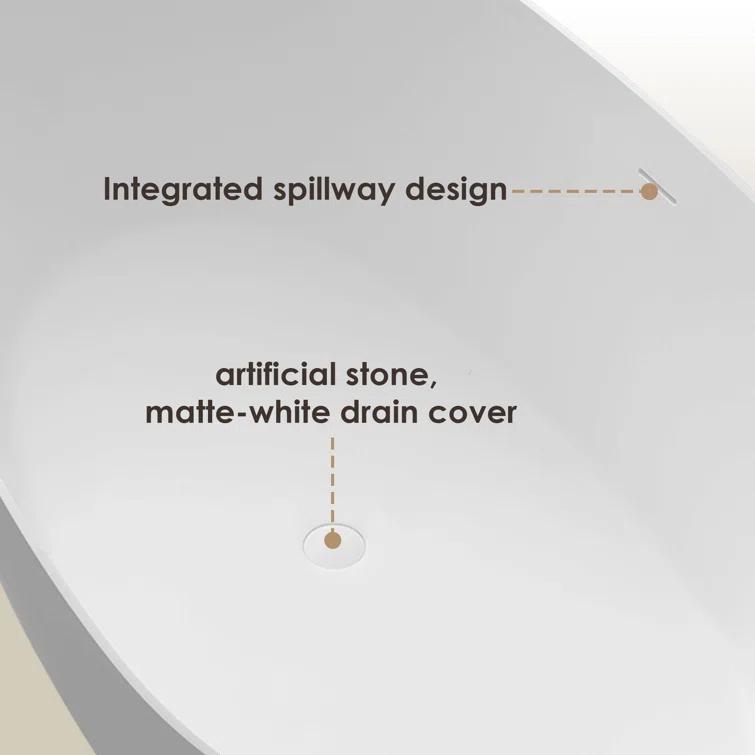 Giotto 59.1" x 30.7" Freestanding Soaking Stone Rein Bathtub