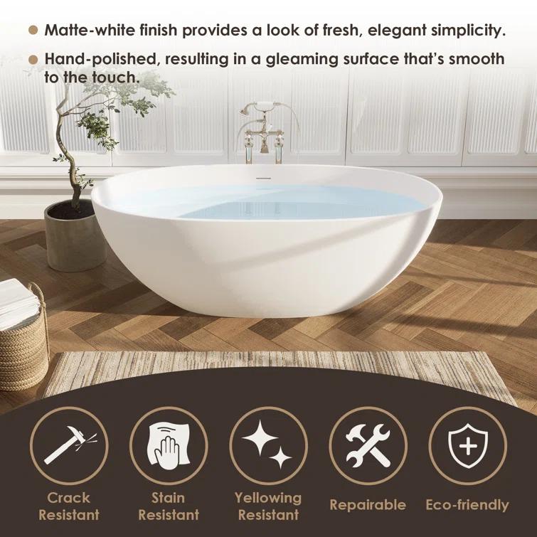 Altair Euston 65'' x 29.9'' Freestanding Soaking Stone Rein Bathtub 53165-BAT-MW