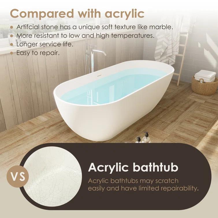 Ryder 68.9'' x 29.5'' Freestanding Soaking Stone Rein Bathtub