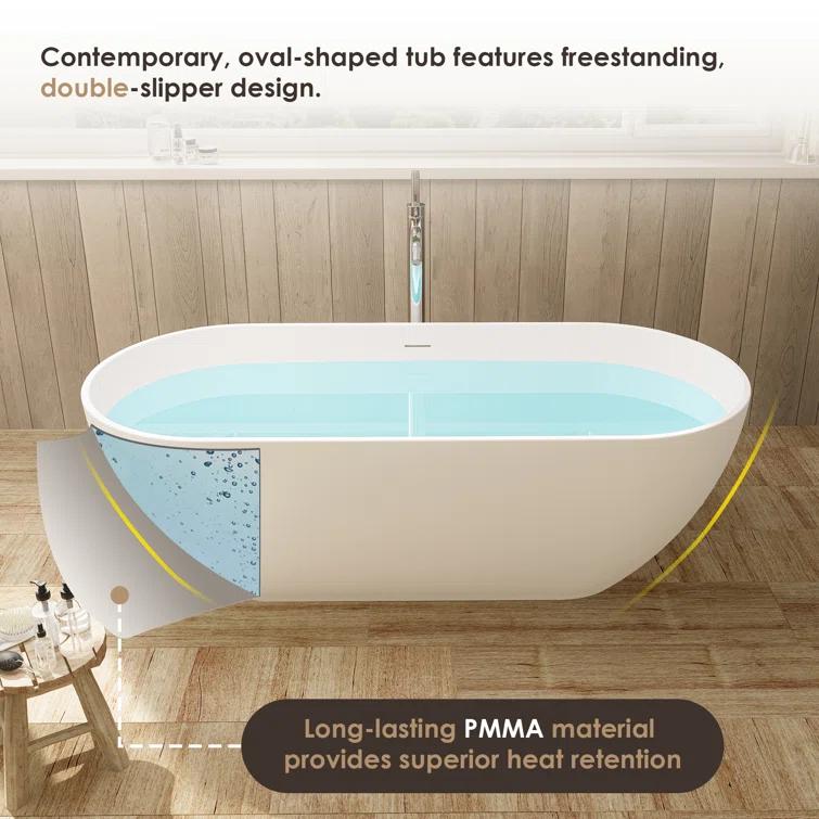 Ryder 59.1'' x 29.5'' Freestanding Soaking Stone Rein Bathtub