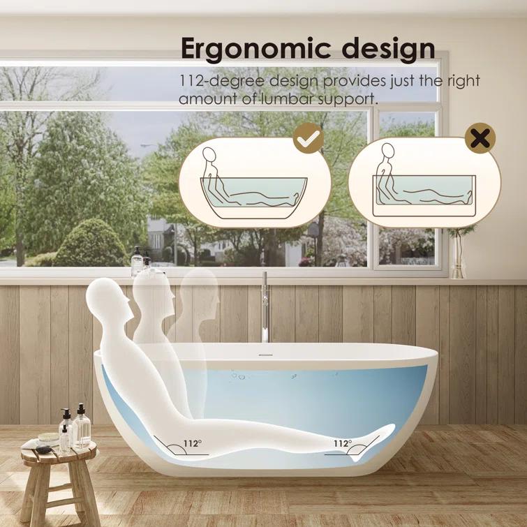 Ryder 59.1'' x 29.5'' Freestanding Soaking Stone Rein Bathtub