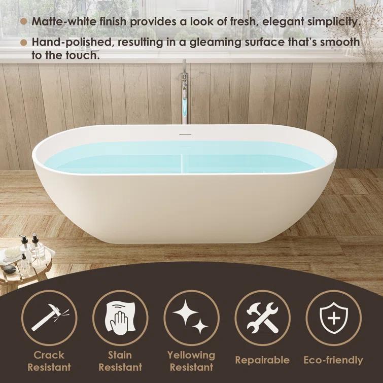 Ryder 68.9'' x 29.5'' Freestanding Soaking Stone Rein Bathtub