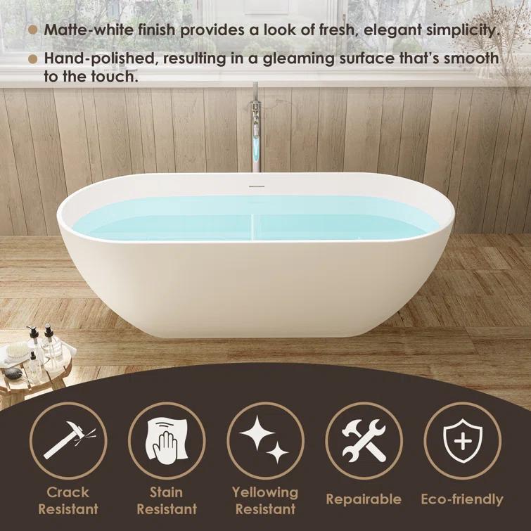 Ryder 59.1'' x 29.5'' Freestanding Soaking Stone Rein Bathtub