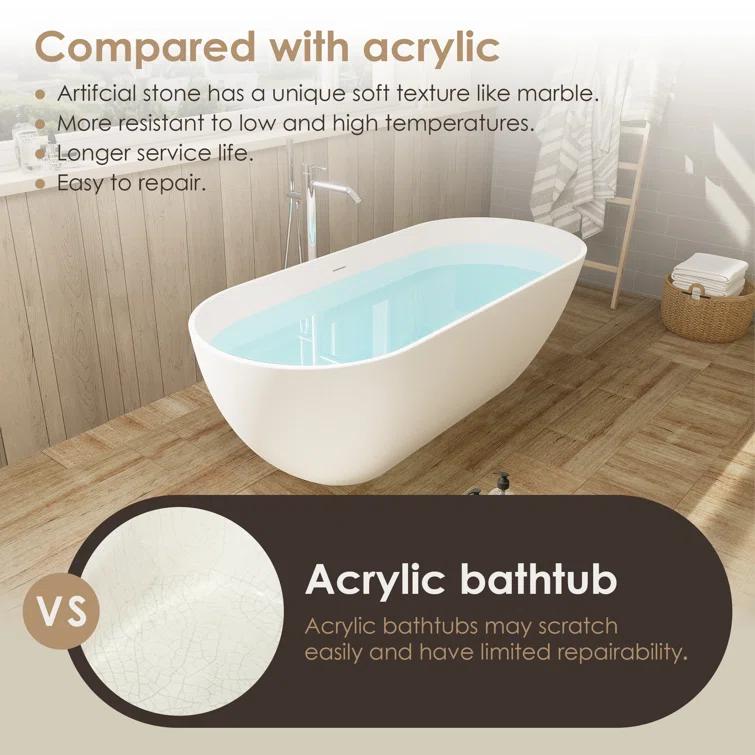 Ryder 59.1'' x 29.5'' Freestanding Soaking Stone Rein Bathtub