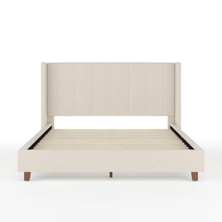 Martha Stewart Martha Stewart Kay Upholstered Platform Bed With Channel Stitched Wingback Headboard