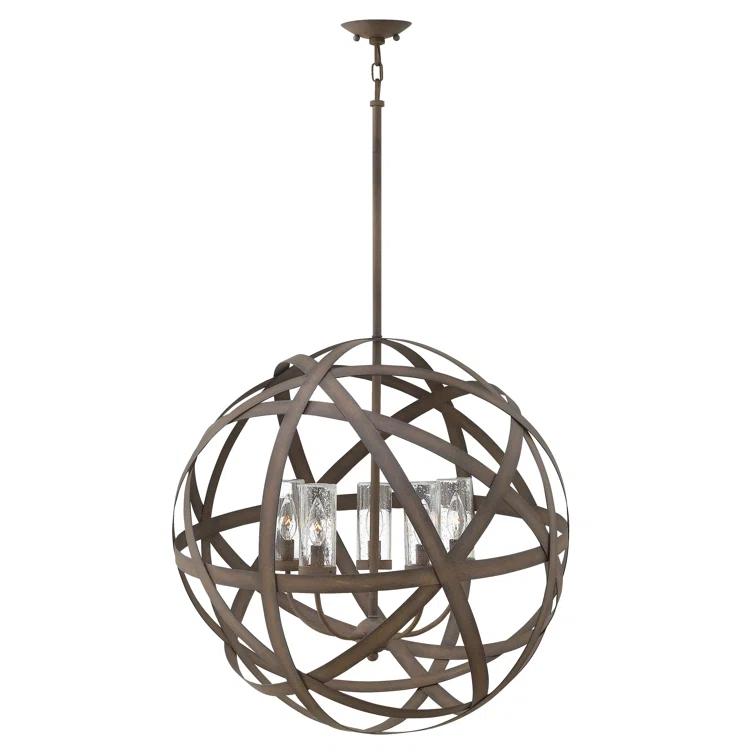 Carson 5-Light Aluminum Outdoor Orb Chandelier with Clear Seedy Glass Shades