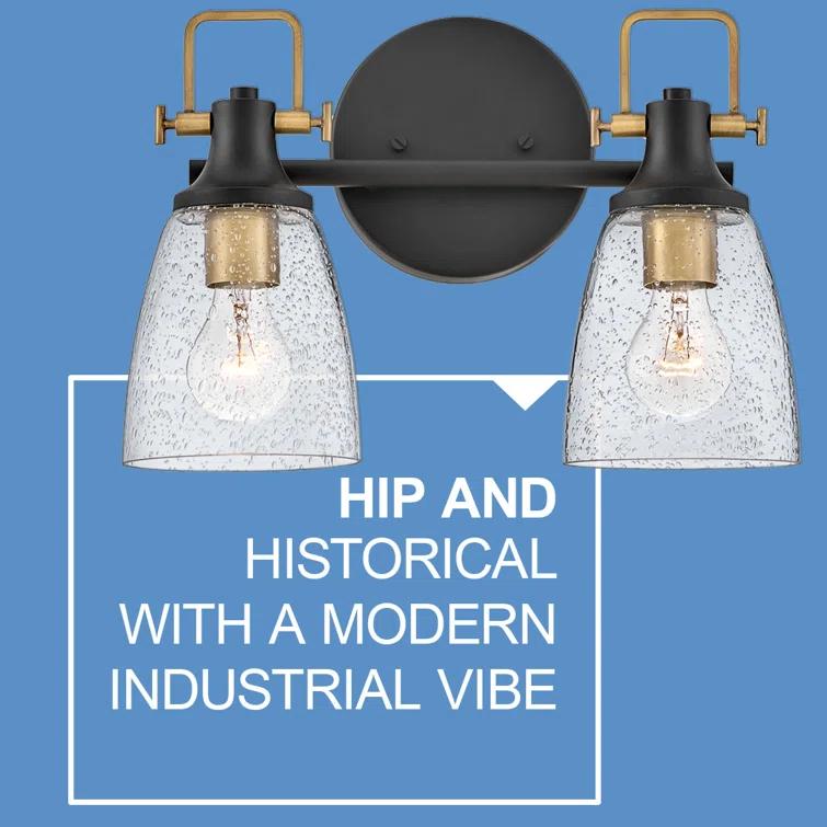 Easton Two-Light Bath Vanity Fixture w/ Clear Seedy Glass Shades