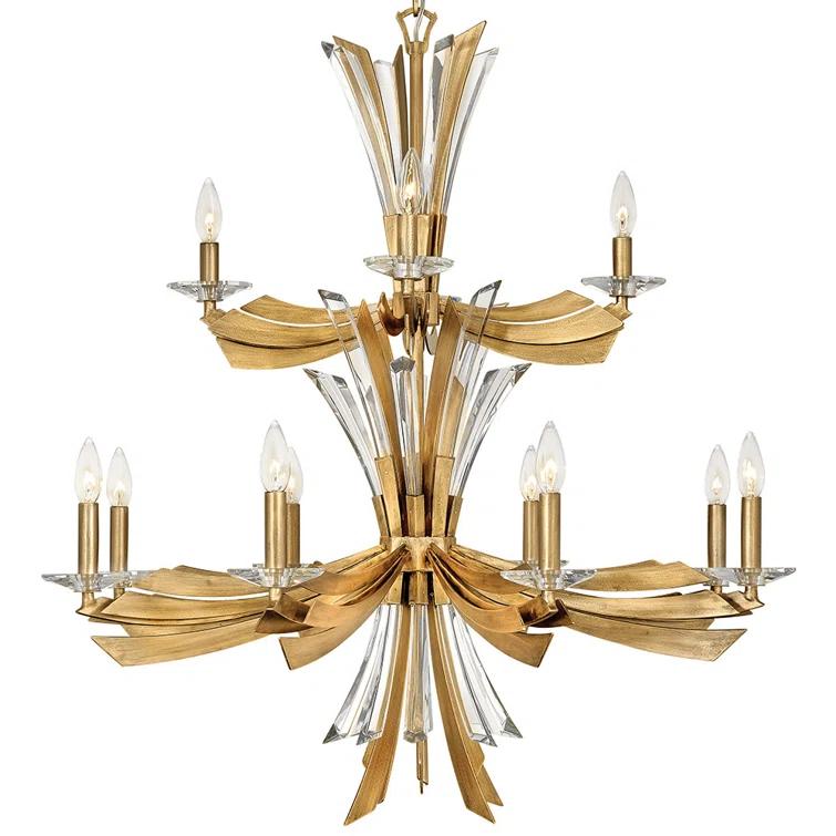 Fredrick Ramond Vida 34" Twelve-Light Two-Tier Candle Chandelier w/ Crystal Accents