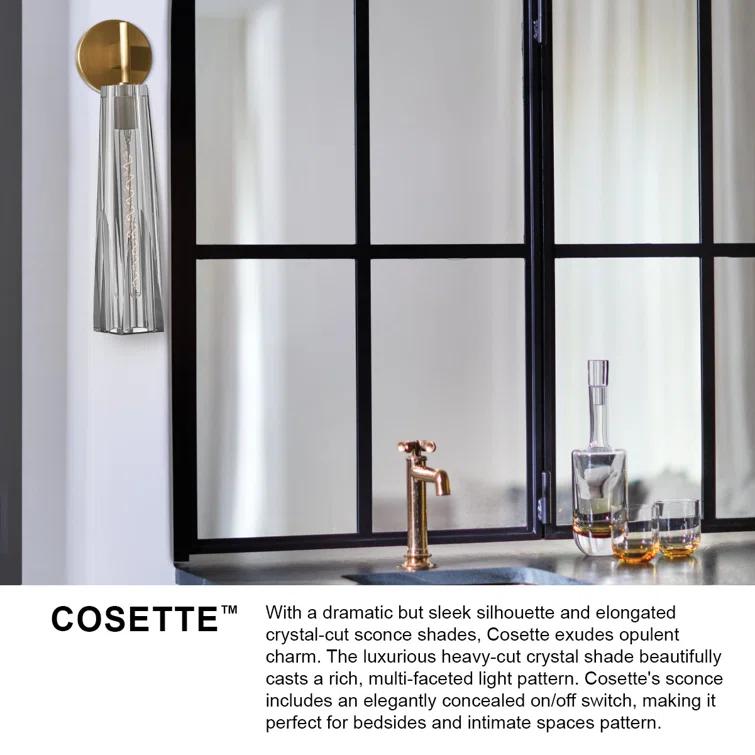 Cosette Single Light Wall Sconce w/ Thick Crystal-Cut Shade & On/Off Switch