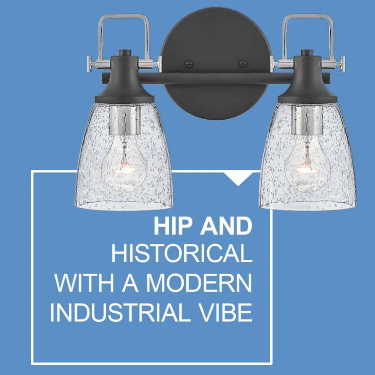 Easton Two-Light Bath Vanity Fixture w/ Clear Seedy Glass Shades