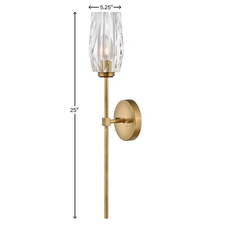 Ana 1-Light Wall Sconce w/ Faceted Heavy-Cut Diamond-Shaped Crystal Shade - Heritage Brass