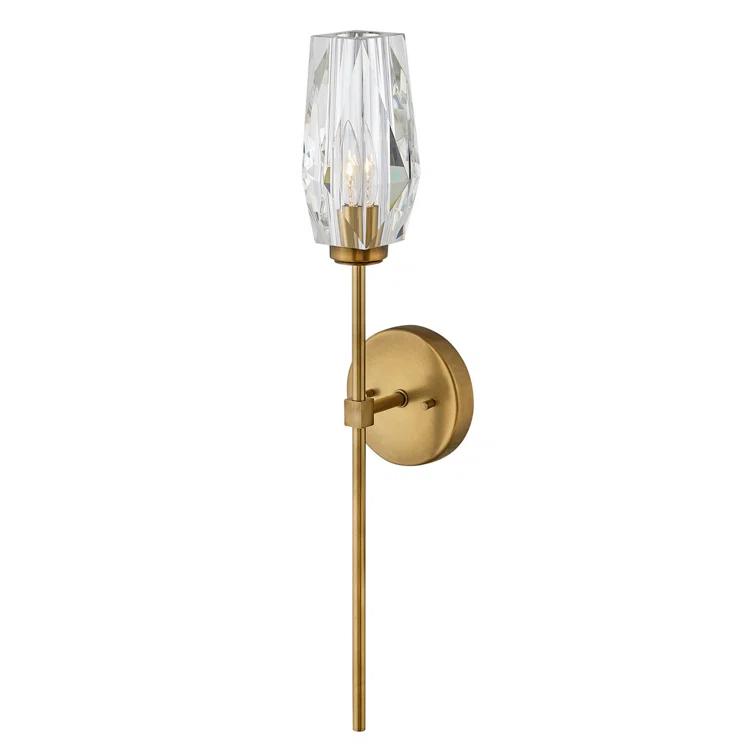 Ana 1-Light Wall Sconce w/ Faceted Heavy-Cut Diamond-Shaped Crystal Shade - Heritage Brass