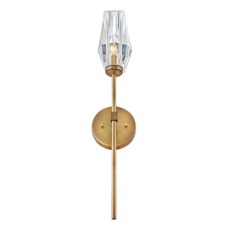 Ana 1-Light Wall Sconce w/ Faceted Heavy-Cut Diamond-Shaped Crystal Shade - Heritage Brass