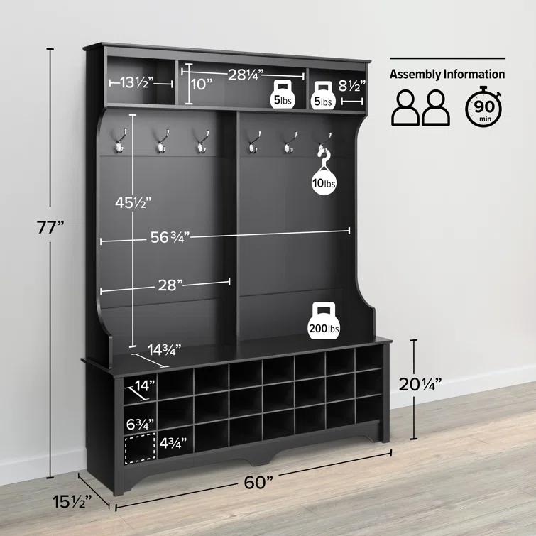 Gracie Oaks Gracie Hall Tree 60'' Wide with Bench and Shoe Storage