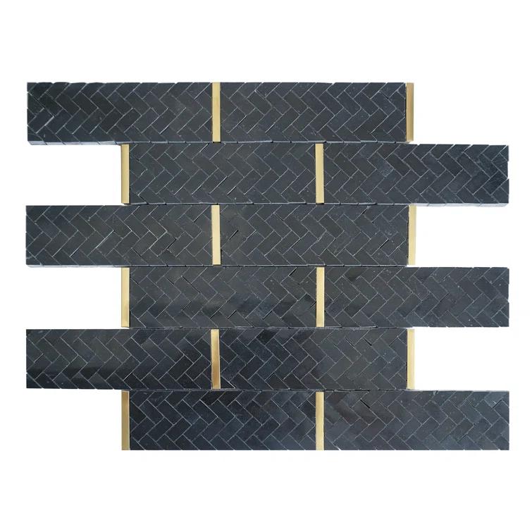 Natural 3" x 3" Natural Stone Brick Joint Mosaic Wall Tile