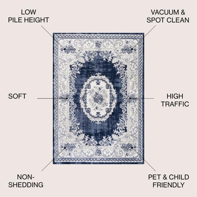 Nisbet Oriental Ivory/Navy Area Rug