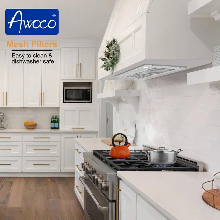 Awoco 36" Stainless Steel 650 CFM Ducted (Vented) Insert Range Hood with Mesh Filter