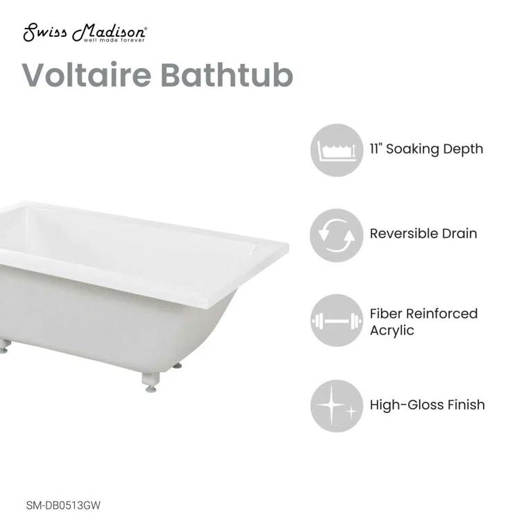 Voltaire 48" X 30" Reversible Drain Drop-In Bathtub