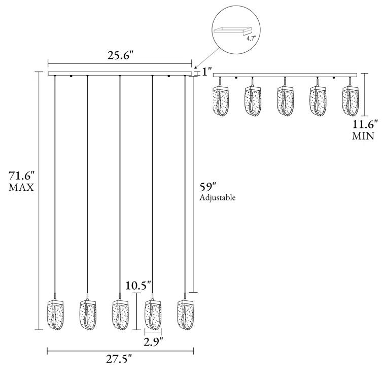 Grigor 5 - Light Kitchen Island Linear LED Pendant