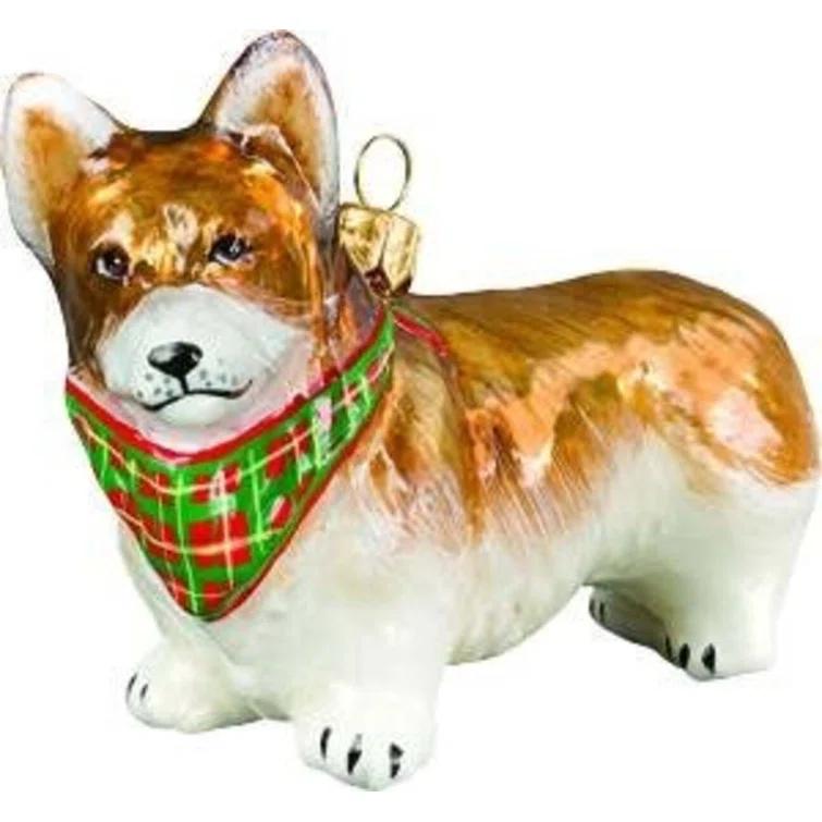 Pembroke Welsh Corgi Standing Dog with Bandana Polish Glass Christmas Ornament
