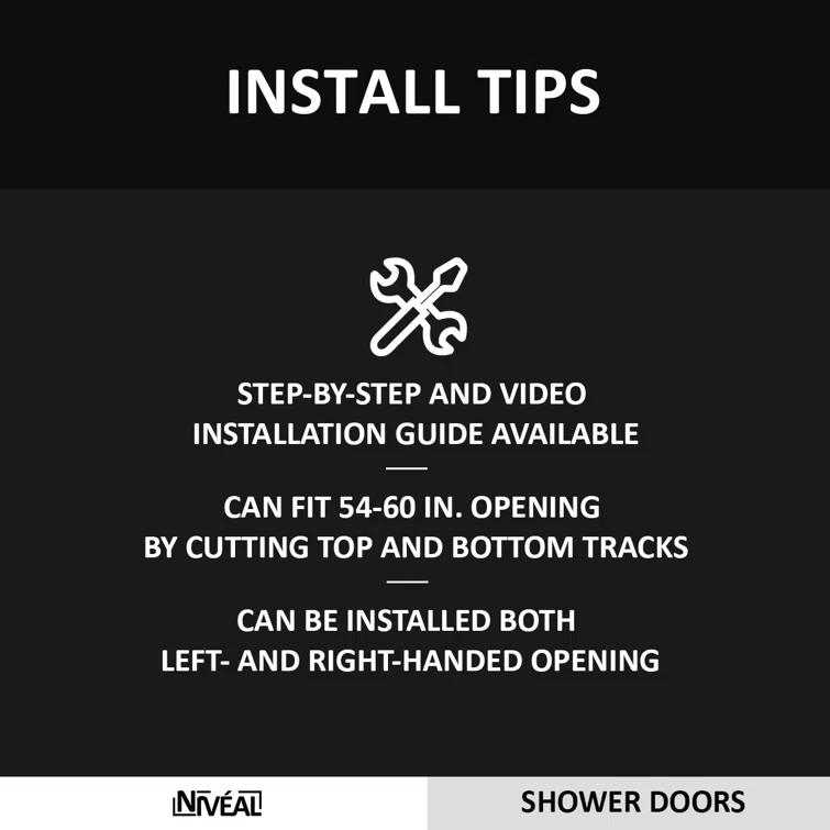 NIVEAL MQ7051C-7660SV 60" W x 76" H Single Sliding Semi-Frameless Shower Door with 3/8" Clear Glass