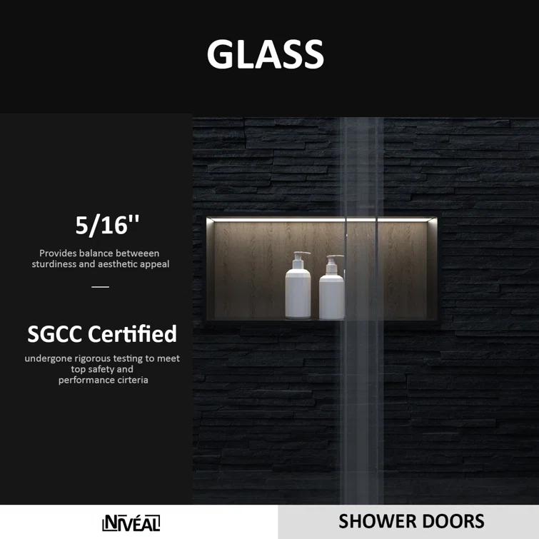 NIVEAL MQ7051C-7660SV 60" W x 76" H Single Sliding Semi-Frameless Shower Door with 3/8" Clear Glass