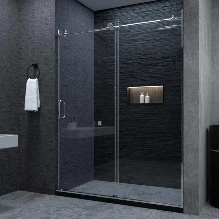 NIVEAL MQ7051C-7660SV 60" W x 76" H Single Sliding Semi-Frameless Shower Door with 3/8" Clear Glass