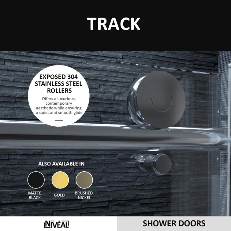 NIVEAL MQ7051C-7660SV 60" W x 76" H Single Sliding Semi-Frameless Shower Door with 3/8" Clear Glass