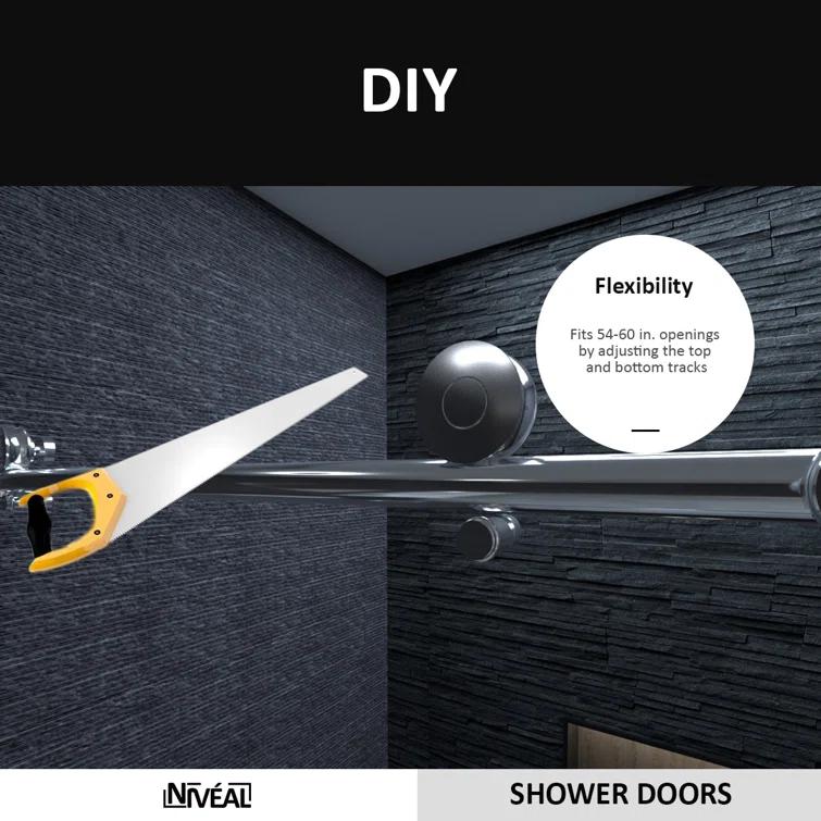 NIVEAL MQ7051C-7660SV 60" W x 76" H Single Sliding Semi-Frameless Shower Door with 3/8" Clear Glass