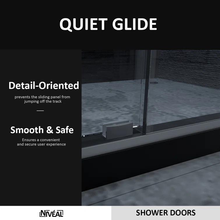 NIVEAL MQ7051C-7660SV 60" W x 76" H Single Sliding Semi-Frameless Shower Door with 3/8" Clear Glass