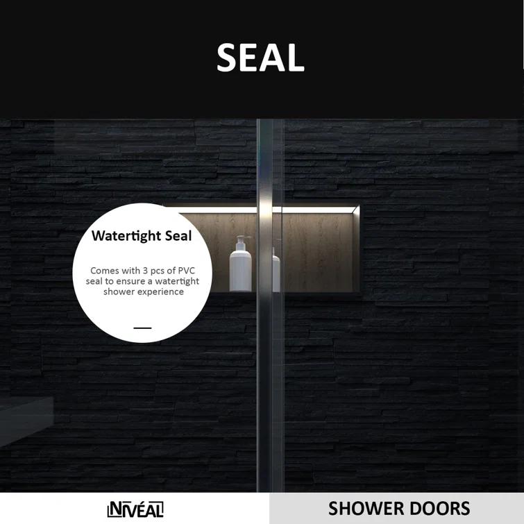 NIVEAL MQ7051C-7660SV 60" W x 76" H Single Sliding Semi-Frameless Shower Door with 3/8" Clear Glass