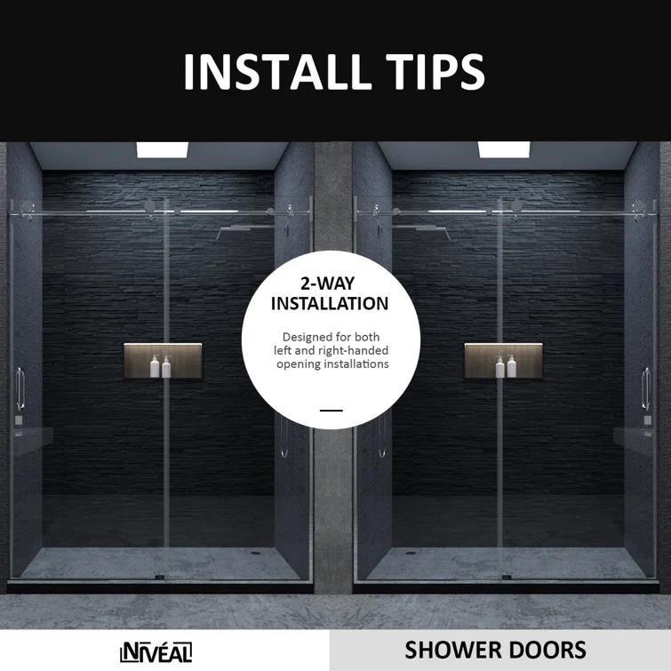 NIVEAL MQ7051C-7660SV 60" W x 76" H Single Sliding Semi-Frameless Shower Door with 3/8" Clear Glass