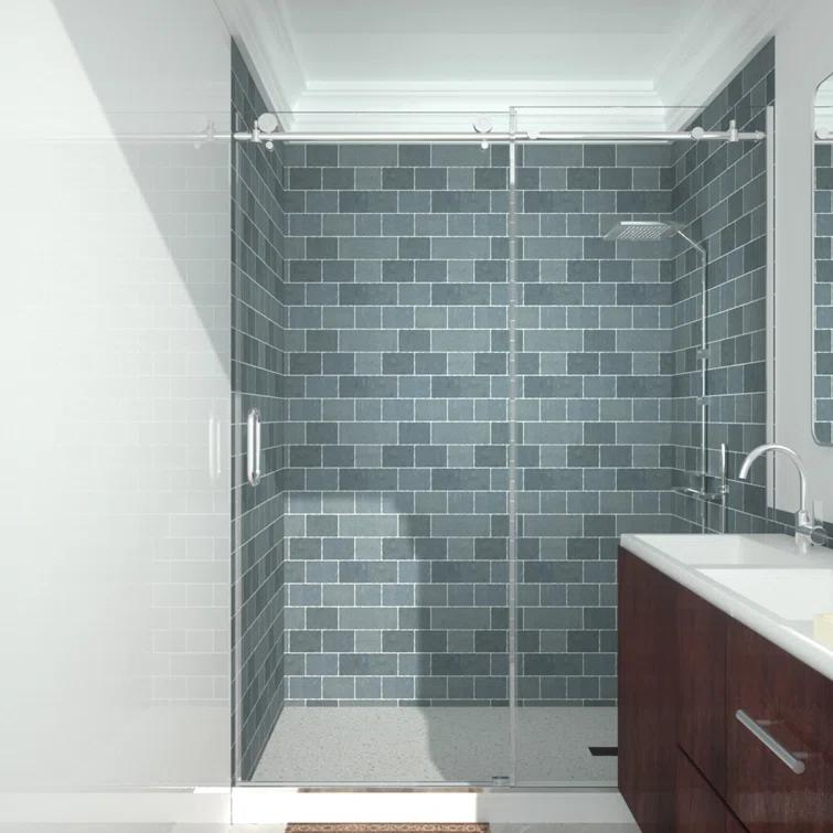 NIVEAL MQ7051C-7660SV 60" W x 76" H Single Sliding Semi-Frameless Shower Door with 3/8" Clear Glass