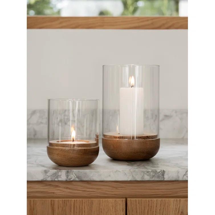 LANTO Hurricane Candle Holder With Wood Base