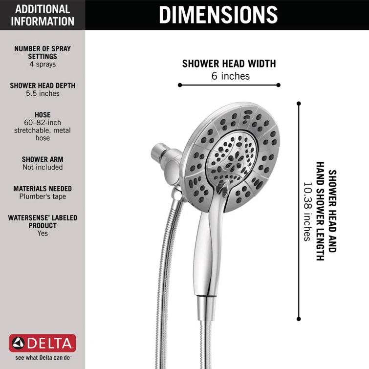 In2ition 2-in-1 Dual Hand Held Shower Head, 3-Spray Detachable Round Shower Head 1.75 GPM
