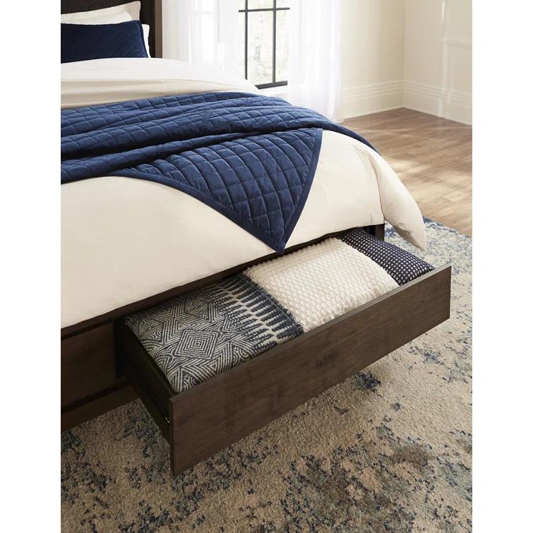 Modus Furniture Boracay Wild Oats Brown Upholstered Panel Storage Bed