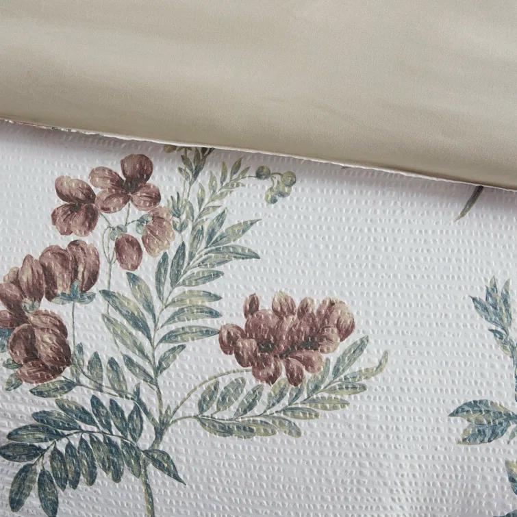 Zennia 7 Piece Seersucker Floral Comforter Set with Throw Blanket